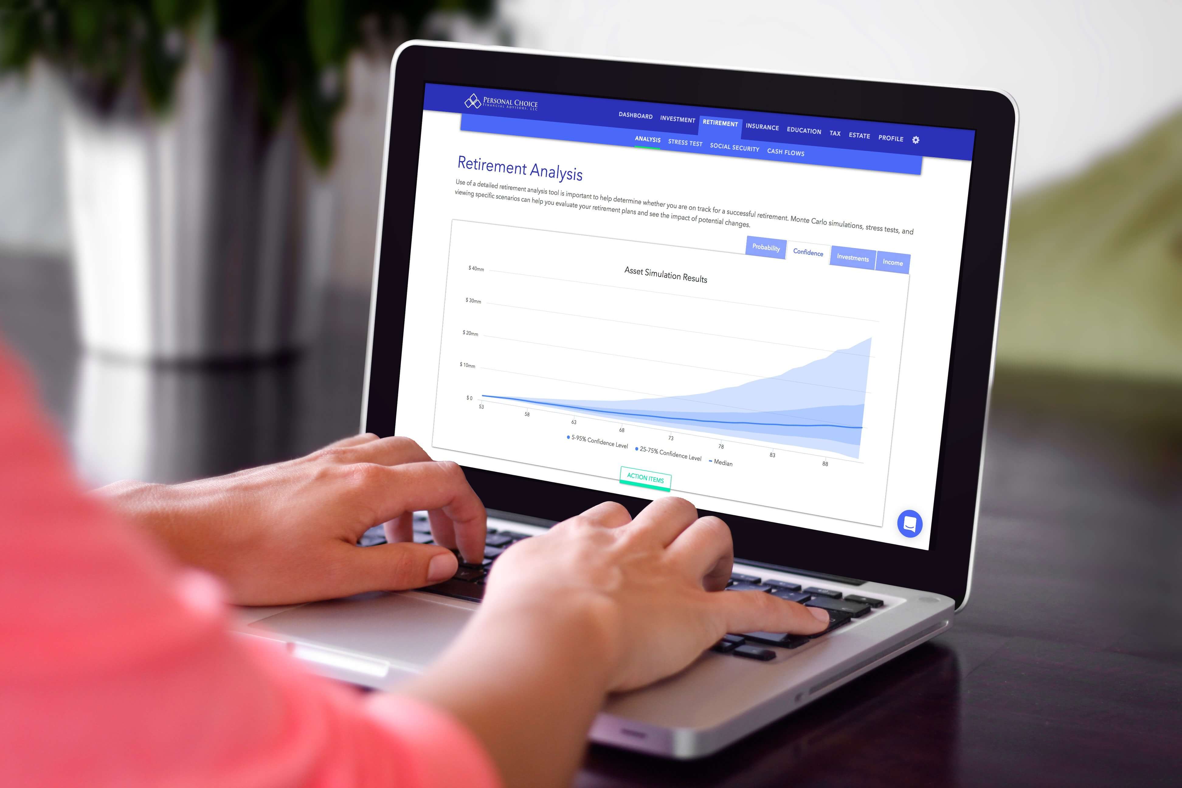 Woman at laptop retirement analysis Woman at laptop