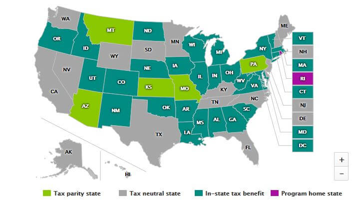 US map 529 tax advantage by state